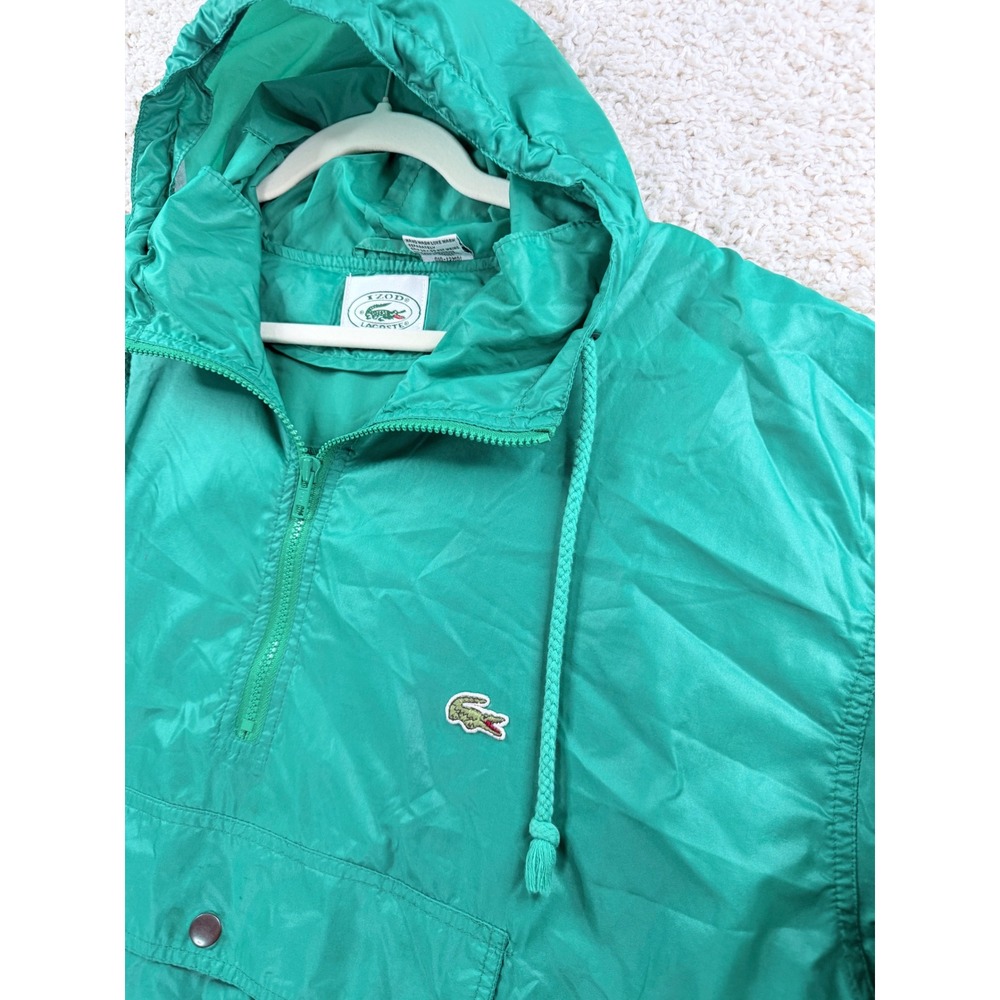 Mens XL Izod Lacoste Windbreaker Nylon Anorak Green Vintage Hooded Pullover